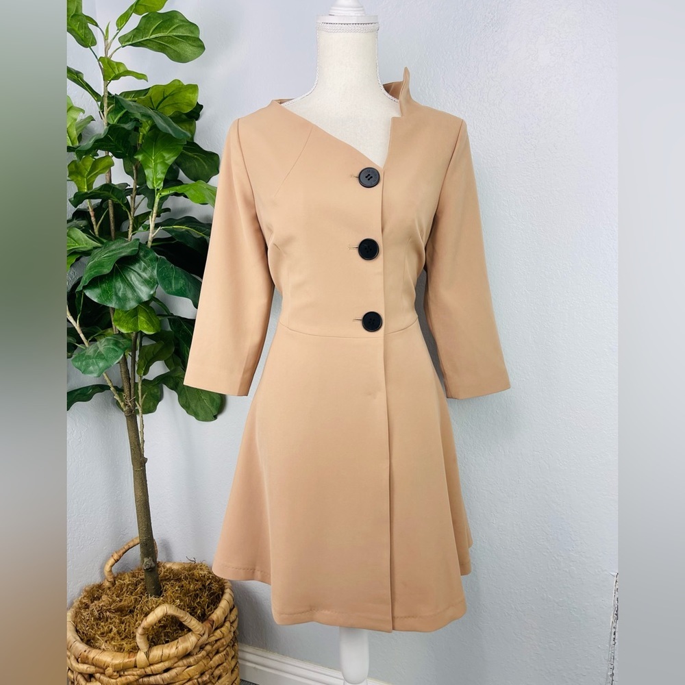QUAINT by Durlana Quantas Camel Tan Button Blazer Coat Annabel Dress